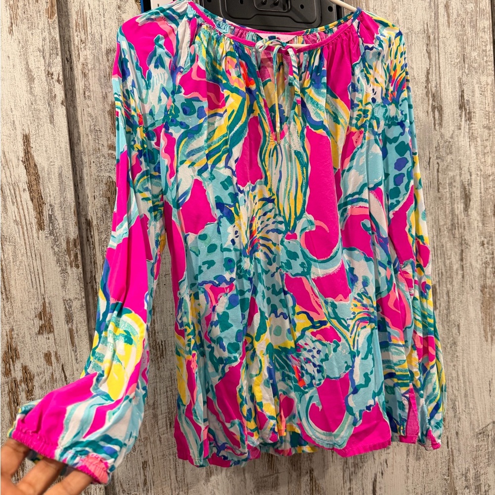 Lilly Pulitzer Pink and Blue Abstract Blouse